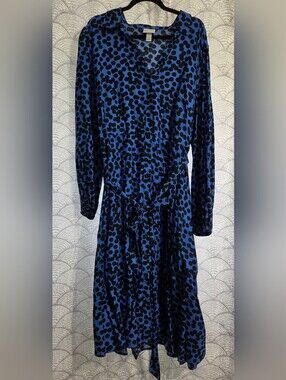 Ava & Viv 3x Blue and Black Polka Dot Long Sleeve Dress